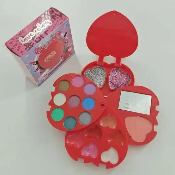 Kit de Maquiagem Infantil coração ( Sombras, blush, batom, Pincel ) mai kit