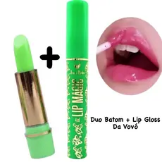 Kit Mágico da Vovó - Gloss Labial Lip Magic  + Batom Longa Duração 24 Horas - Produtos de Beleza