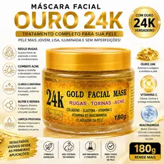 Máscara Facial Ouro 24K 180g Efeito Botox Clareadora Anti Rugas Acne Limpeza Profunda com Colágeno e Vitamina C