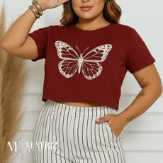 Cropped Oversized Feminina Estilo BorboletaTendência Streetwear Moda