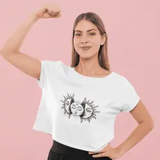 Camiseta Feminina Cropped  Sol Lua Algodão premium promoção