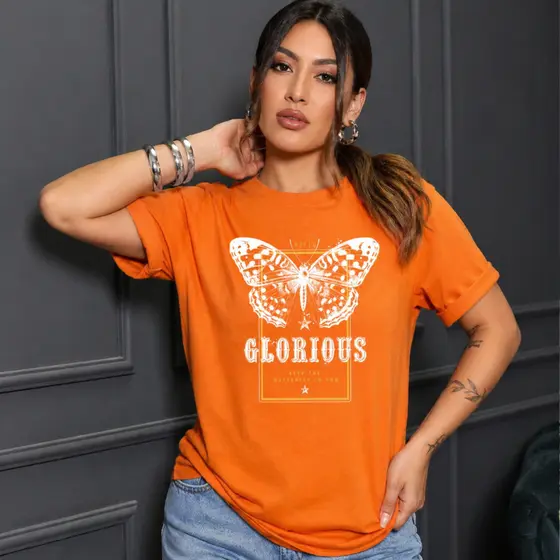 Blusa Feminina T-Shirt Borboleta Tendencia Algodão 100% Gola Básica