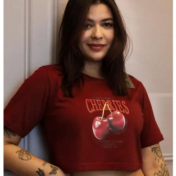 Blusa Cropped Oversized T-shirt Feminina Cherries Unissex