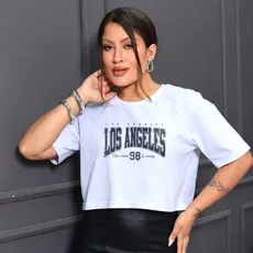 Cropped Feminino Los Angeles Blusa Algodão Premium Oversized Casual Tendência