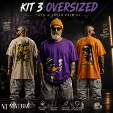 Kit 3 Camisetas Oversized Masculina Streetwear 100% Algodão Premium Estampadas