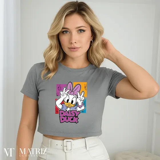 Cropped T-Shirt Feminina Daisy Duck Margarida Algodão Premium Oversized