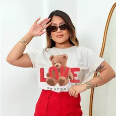 Blusa Feminina T-Shirt Ted Love Red 100% Algodão Básica Casual Confortável