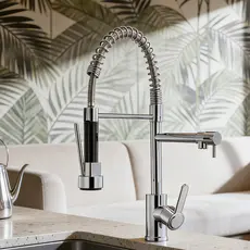 Torneira De Cozinha Gourmet De Alça Dupla MUSE Com Extensor De Spray Pull-Down , Misturador De Água Quente E Fria
