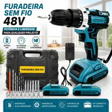 Parafusadeira Furadeira 48V Kit - Bivolt 110/220V com 2 Baterias Recarregáveis e Maleta de Transporte