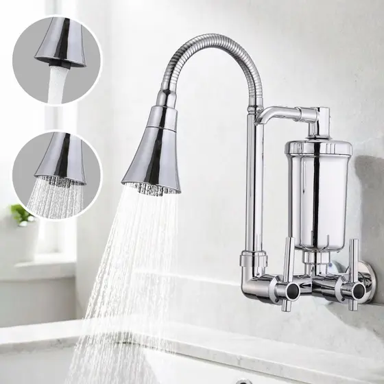 Torneira De Cozinha Multifuncional Montada Na Parede Com Filtro , Modos Duplos De Água E 360 Flexível ° Cabeça De Chuvei