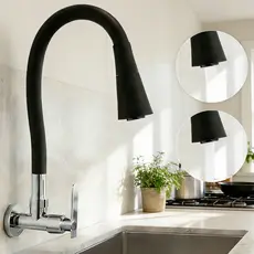 360 ° Torneira De Cozinha Giratória Flexível , Tipo Cone De Spray Duplo Preto Montado Na Parede/Jarra