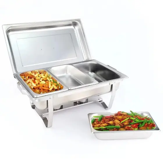 Rechaud Inox 9 Litros 1/3 ou 1/2 Panelas Banho Maria 3ou 2 Cubas Buffet