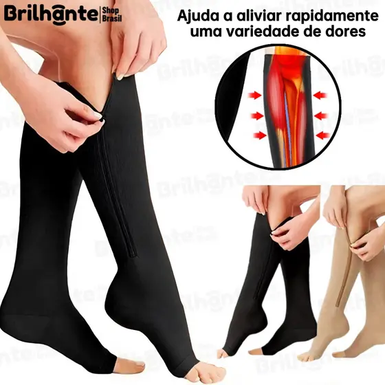 Par Meia Média Compressão Varizes Pernas Cansadas Inchaço Dores 3/4 Zíper 20-30 Mmhg Compressão Unissex grande