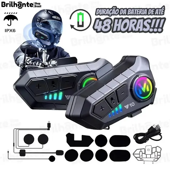 Y10 Motocicleta Sem Fio Bluetooth 5.3 Fone de Ouvido Capacete Kit de Chamadas Mãos Livres À Prova D'Água Intercom