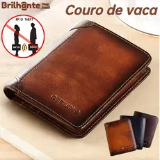 Carteira Antifurto Masculina De Couro Legítimo Vintage De Trifold E Bifold À Escolha Carteira estilo executivo