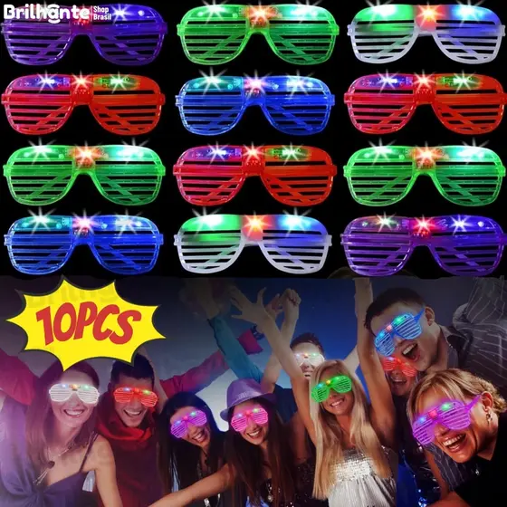 KIT 10 Oculos Led Neon de Festa Com 3 Modos Fluorescente Rave Balada Casamento Cosplay