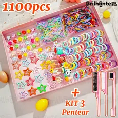 Conjunto De Acessórios Para Cabelo De Desenho Animado De 1100 Peças | Clipes BB Coreanos +Conjunto de pente de 3peças