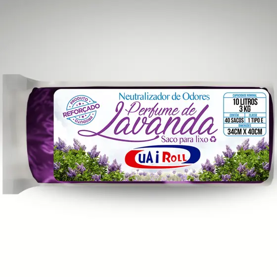 Saco De Lixo Roll 40 Unidades 10 Litros Neutralizador De Odores Com Aroma De Lavanda Pia E Banheiro