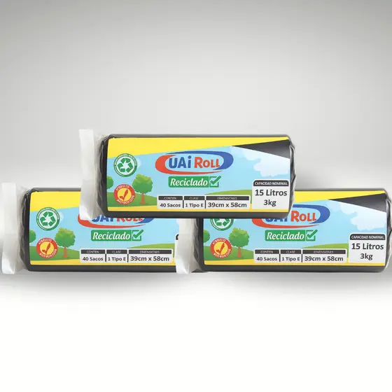 Saco Para Lixo Kit 3 Rolos Resistentes Super Reforçado 15 Litros Com 120 Unidades
