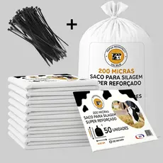 Saco Para Silagem 200 Micras 100 Unidades + 100 Abraçadeiras Reforçado Agro 52x110
