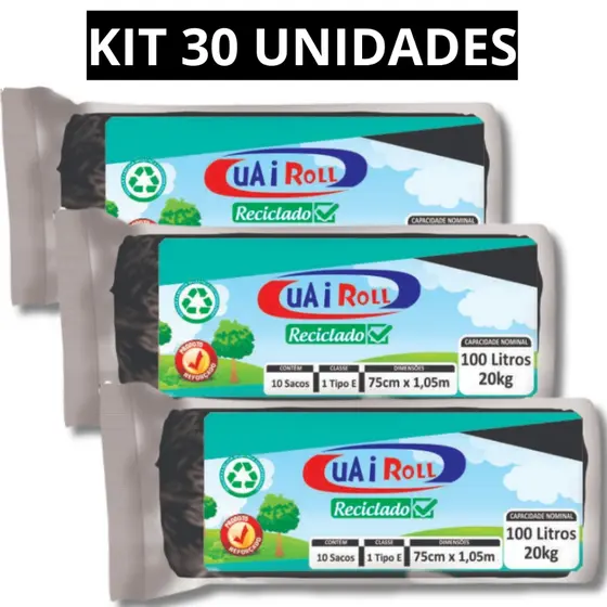 Saco De Lixo Kit 3 Pacotes 100 Litros Reforçado Uso Pesado Grosso Resistente