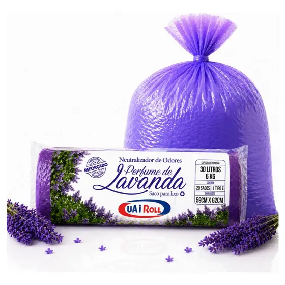 Saco De Lixo 20 Unidades 30 Litros Neutralizador De Odores E Aroma De Lavanda Reforçado