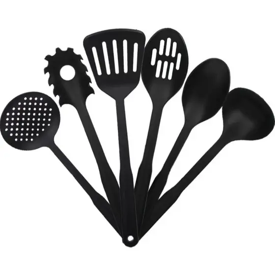 Kit 6 6 Utensílios Nylon Acessórios de Cozinha Espátula Colheres Espumadeira Concha Culinários