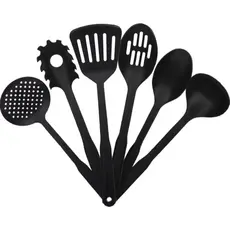 Kit 6 6 Utensílios Nylon Acessórios de Cozinha Espátula Colheres Espumadeira Concha Culinários