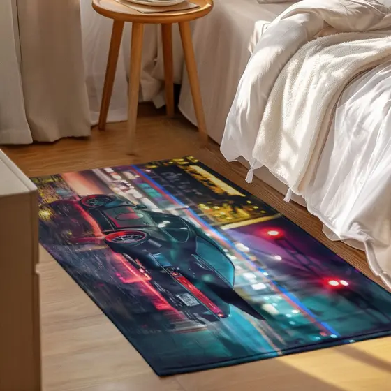 Tapete Decorativo Carro Retangular 118x70cm Antiderrapante Sala, Quarto e Escritório