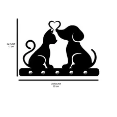 Porta Chaves Decorativo Autocolante Cachorro e Gato em MDF 3mm Preto