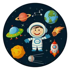 Tapete Redondo Decorativo Astronauta 88x88 Antiderrapante Para Sala, Quarto e Escritório