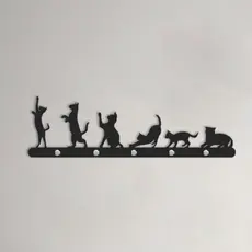 Porta Chaves Decorativo Autocolante Gatos em MDF 3mm Preto