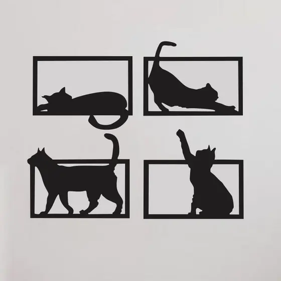 Promoção Kit 4 Quadros Decorativo Vazado em MDF 3mm Gatos