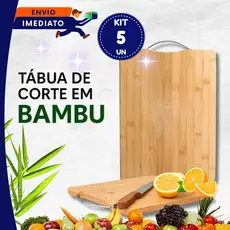 Jogo 1, 3 ou 5 Un Tábua Carne Madeira Bambu c/ Alça Inox Cabo de Inox 22x32 cm Para Legumes Churrasco Corte Carne Queijo
