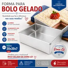Forma de Bolo Gelado Quadrada Fundo Fixo 20x20x7cm Alumínio