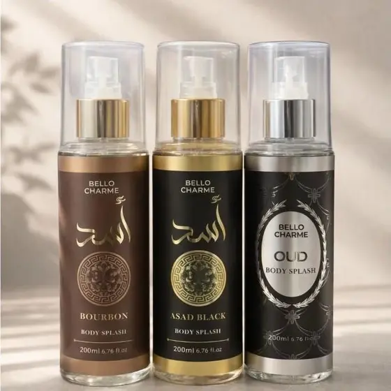 Kit 3 Body Splash Árabe Masculino Bourbon, Oud E Asad Black 200 ml - Bello Charme