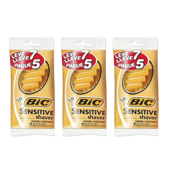 21 unid Aparelho de Barbear BIC Sensitive Shaver Leve 7 Pague 5 Unidades