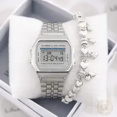 Relógio + Pulseira Presente Dia Das Mães Clássico Retrô Vintage Quadrado Led Digital Promoção