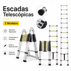 Escada Telescópica Alumínio Reta ou 2 em 1 Tipo A 3,8 metros Ajustável Multiuso Nakasaki