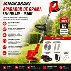Roçadeira Á Bateria Eletrica Completa 48v Nakasaki Cortador De Grama Portatil 2 baterias