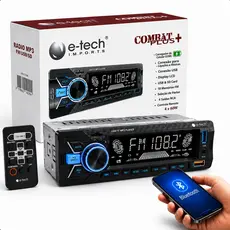 Som pra carro Aparelho 1 din Mp3 Player Radio automotivo Etech Combat Controle Bluetooth usb carrega