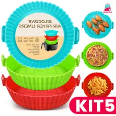 Kit 5 Forma de Silicone para Air Fryer Forno Microondas Fritadeira Assadeira Antiaderente Flexível