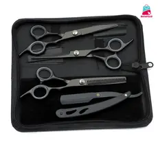 Kit de 4 tesouras de fio de cabelo desbaste profissional feito de aço inox e com a cor dourada para uso em barbearias