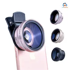 Kit de Clip de Lente HD Externa para Celular 2em1 Lente  Super Macro e Grande Angular Compatível com todos os telefones
