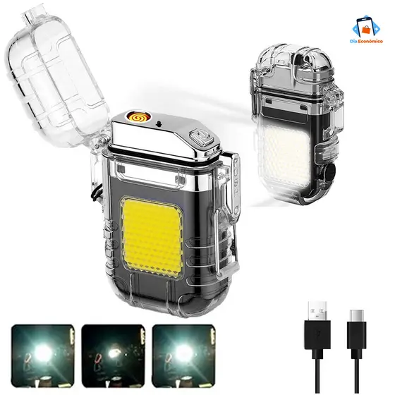 Isqueiro Elétrico LED Recarregável USB Compacto Seguro Não Queima Design Ergonômico Leve
