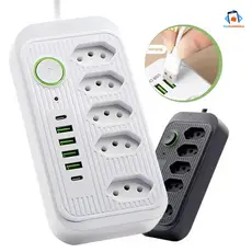Bivolt Regua de Tomadas 5+ Tomadas com 4 USB e USB Tipo C, Coibeu Extensão Filtro de Linha Segurança, Cabo Energia Casa