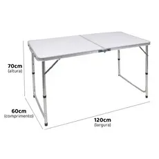 Mesa Dobrável Feita de Alumínio 120x60cm com Tampo MDF e Alça para Camping