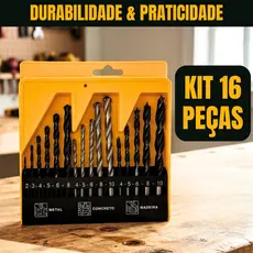 Kit Jogo De Brocas 16 Peças Madeira Concreto Metal A Escolha Profissional Hobbystas