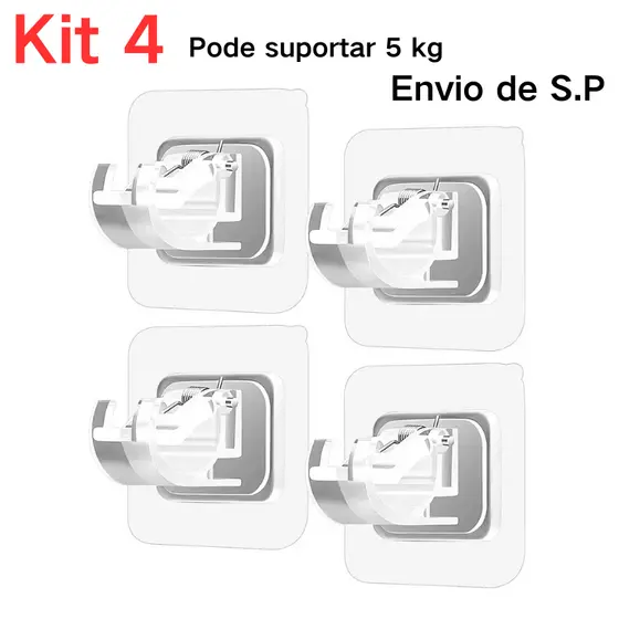 Kit 2 Gancho Pegajoso para Haste de Cortina sem Perfuração no Suporte de Parede