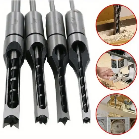 Kit Jogo 4 Peças Brocas  Furo Quadrado ferramentas de trabalhar madeira para abrir furos